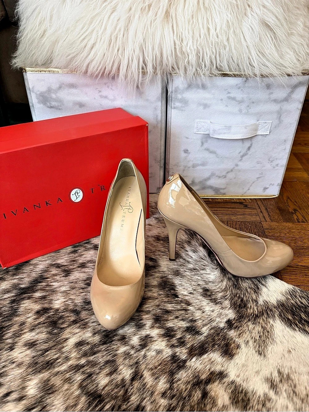 Ivanka Trump Nude Patent Leather Round Toe Platform Pumps